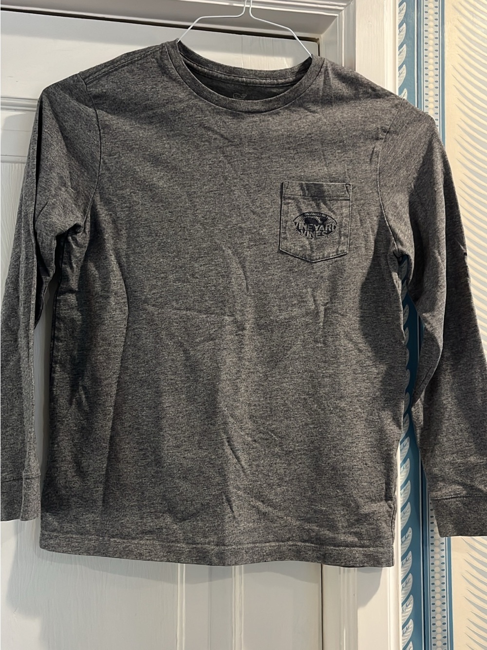 Vineyard Vines Charcoal Gray Long Sleeve Pocket Tee football